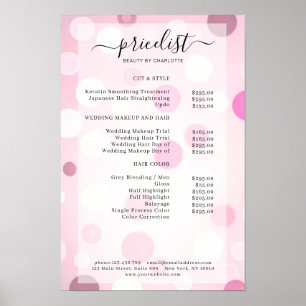 Modern Pink Dots Pattern Salon Preisliste Poster