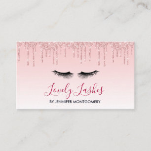 Modern Pink Dripping Glitter & Black Eyelashes Business Card