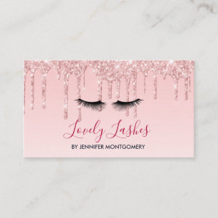 Modern Pink Dripping Glitter & Black Eyelashes Business Card