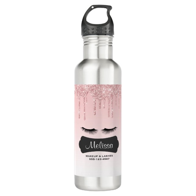 Modern Pink Dripping Glitter & Eyelashes 710 Ml Water Bottle (Front)