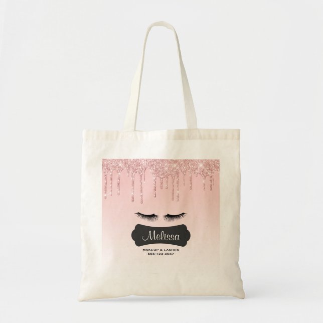 Modern Pink Dripping Glitter & Eyelashes Business Tote Bag (Front)