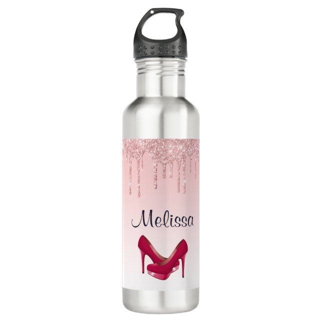 Modern Pink Dripping Glitter & High Heels 710 Ml Water Bottle (Front)
