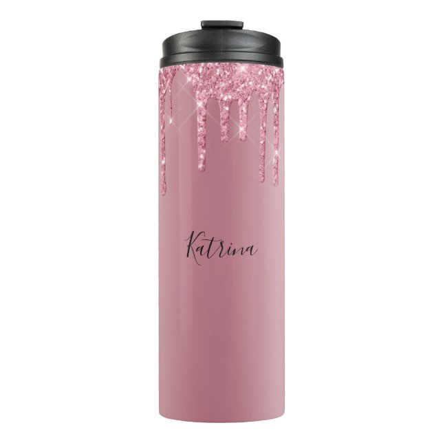 Modern Pink Dripping Glitter Personalised Name  Thermal Tumbler (Front)