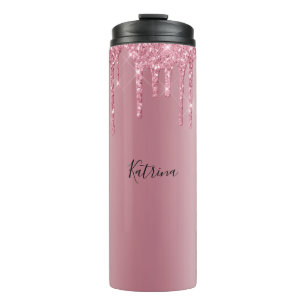 Modern Pink Dripping Glitter Thermal Tumbler