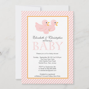 Modern Pink Ducks Couple Baby Shower Invitation