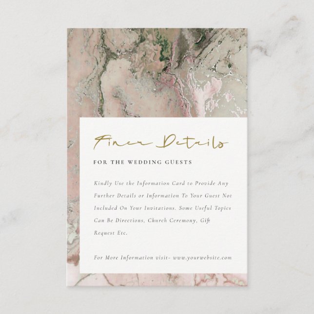 MODERN PINK DUSKY ROSE GOLD AGATE WEDDING DETAILS  ENCLOSURE CARD (Front)