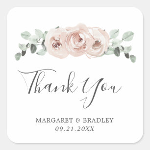 Modern Pink Dusty Rose Floral Elegant Wedding Square Sticker