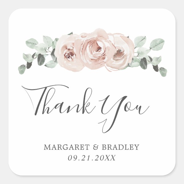 Modern Pink Dusty Rose Floral Elegant Wedding Square Sticker (Front)