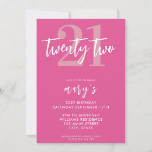Modern pink elegant 21nd birthday invitation