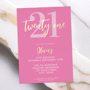 Modern Pink Elegant 21st Birthday