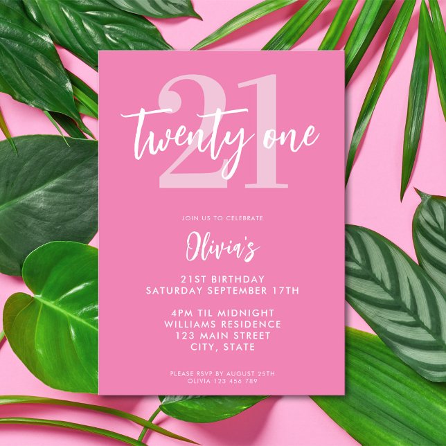 Modern Pink Elegant 21st Birthday Invitation (Modern Pink Elegant 21st Birthday Invitation)