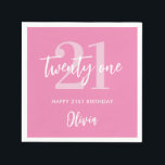 Modern Pink Elegant 21st Birthday Napkin<br><div class="desc">A simple modern 21st birthday napkins featuring elegant calligraphy script typography and minimalist design in pink and white colour.</div>