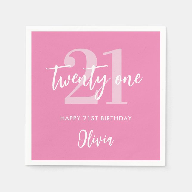 Modern Pink Elegant 21st Birthday Napkin (Front)