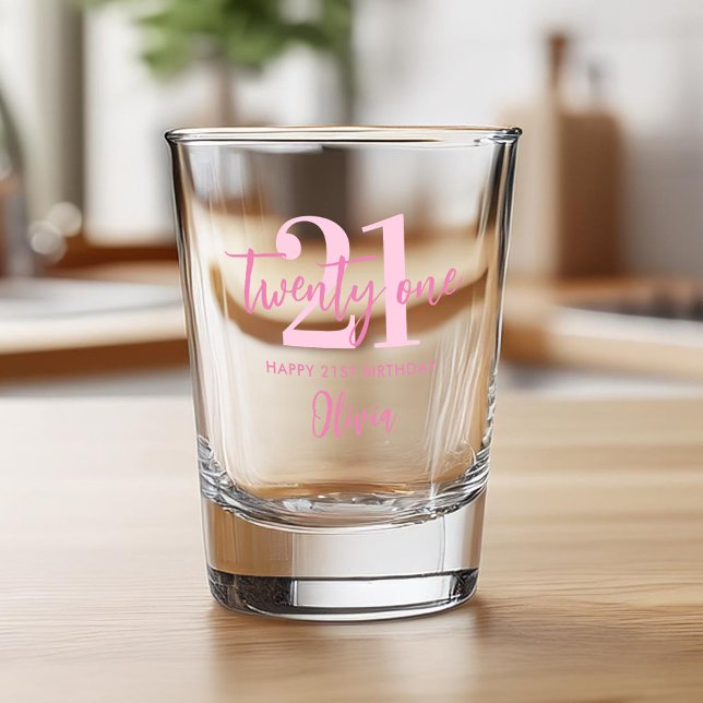Modern Pink Elegant 21st Birthday Shot Glass (Creator Uploaded)