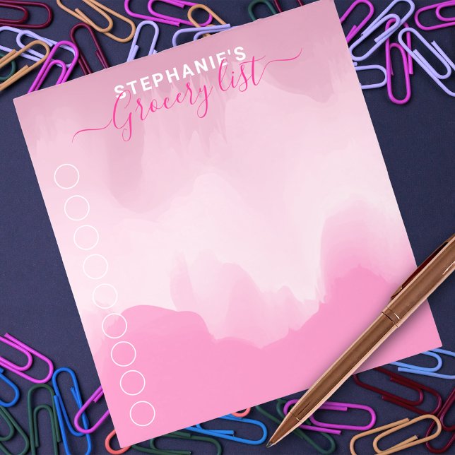 Modern Pink Elegant Calligraphy Grocery List Notepad (Creator Uploaded)