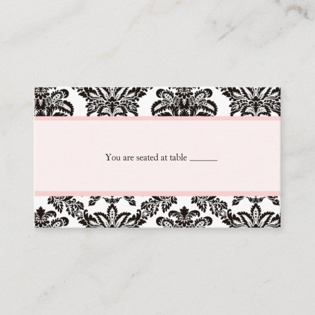 Modern Pink elegant damask place card (Front)
