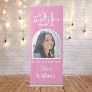 Modern Pink Elegant Photo 21st Birthday Sign