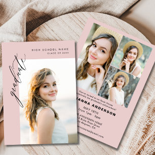 Modern Pink Elegant Photo Graduation Party Invitation