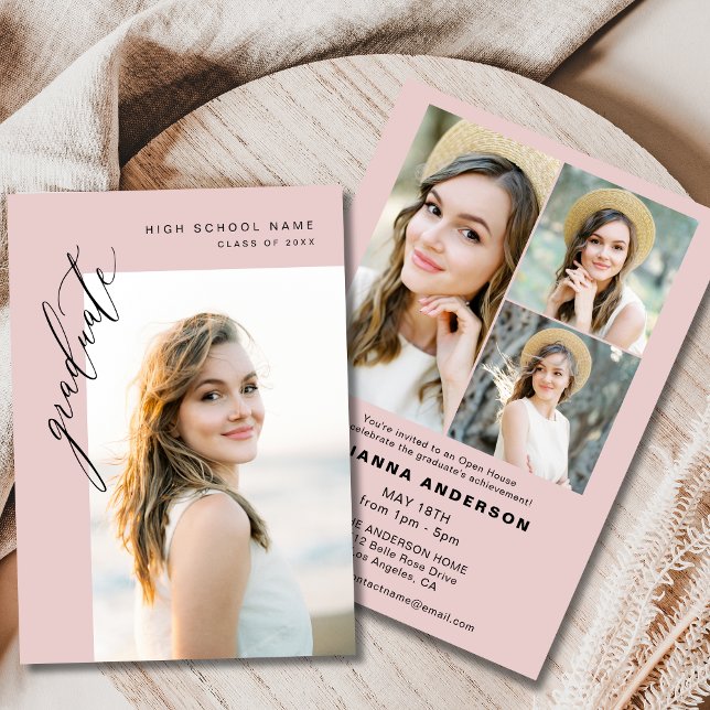 Modern Pink Elegant Photo Graduation Party Invitation (Creator Uploaded)