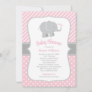 Modern Pink Elephant Baby Girl Shower Invitation