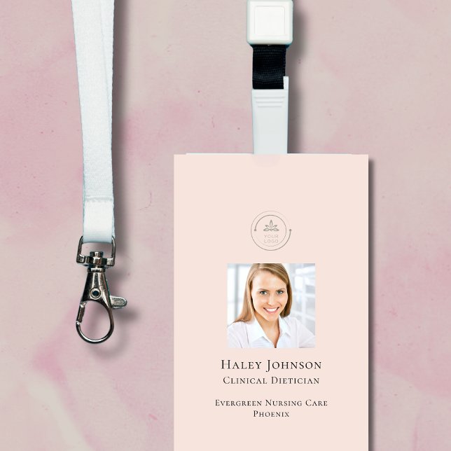Modern Pink Employee Business Logo QR Code Photo  ID Badge (Creator Uploaded)