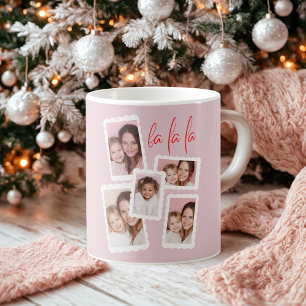Modern Pink “Fa La La” Multi Photo Christmas  Coffee Mug
