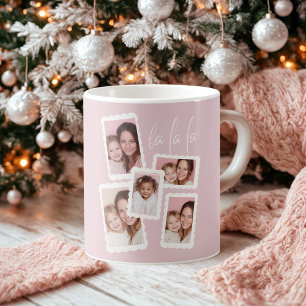 Modern Pink “Fa La La” Multi Photo Christmas  Coffee Mug