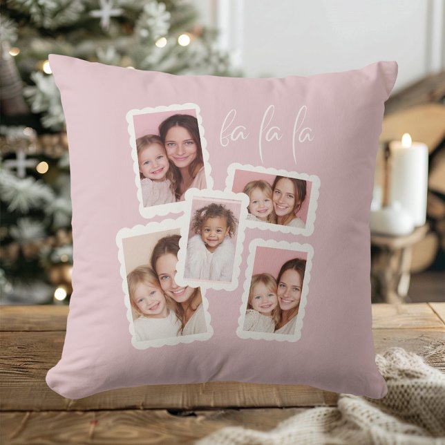 Modern Pink “Fa La La” Multi Photo Christmas Cushion (Creator Uploaded)