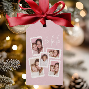 Modern Pink “Fa La La” Multi Photo Christmas Gift Tags