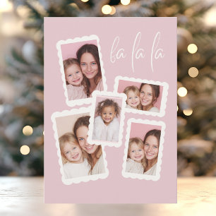 Modern Pink “Fa La La” Multi Photo Christmas  Holiday Card