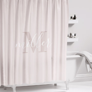 Modern Pink Family Name Monogram Shower Curtain