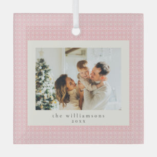 Modern Pink Family Photo Keepsake Christmas Glass Tree Decoration