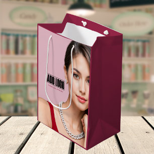 Modern Pink Fashion Jewellery Business Logo Medium Gift Bag