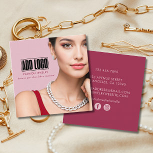Modern Pink Fashion Jewellery Business Logo Square Business Card