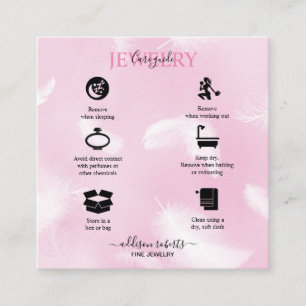 Modern pink feather Jewellery Care  Square Business Card