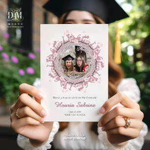 Modern Pink feminine Graduate silhouette Border Invitation
