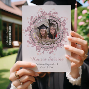 Modern Pink Feminine Graduate Silhouette Border Invitation