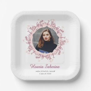 Modern Pink feminine Graduate silhouette Border Paper Plate