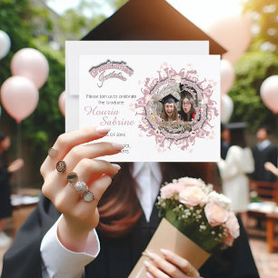 Modern Pink Feminine Graduate Silhouette Border Postcard