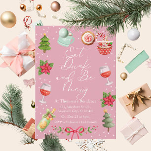 Modern Pink Festive Colourful Eat Drink & Be Merry Invitation