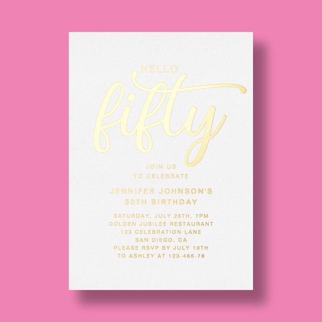 Modern Pink Fifty And Fabulous 50th Birthday Gold (Modern Pink 50th Birthday Fifty And Fabulous Foil Invitation)