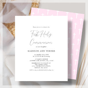 Modern Pink First Communion Budget Invitation