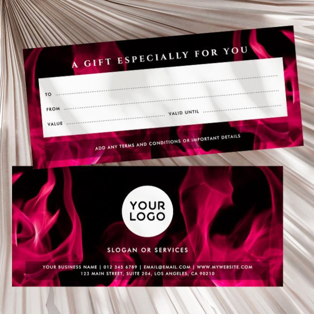 Modern Pink Flames Custom Logo Gift Certificate (Creator Uploaded)