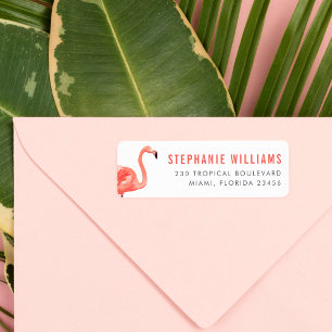 Modern Pink Flamingo Bold Name & Return Address