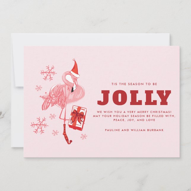 Modern Pink Flamingo Custom Christmas Holiday Card (Front)