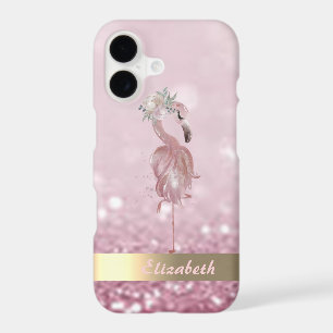 Modern Pink Flamingo Flower Glitter Bokeh