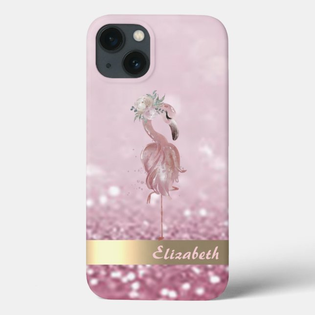 Modern Pink Flamingo Flower Glitter Bokeh  Case-Mate iPhone Case (Back)