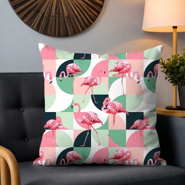 Modern Pink Flamingo Geometric Girly Chic Pattern Cushion (Creator Uploaded)