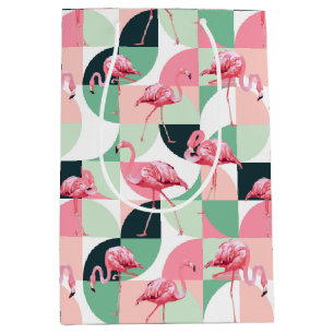 Modern Pink Flamingo Geometric Girly Chic Pattern Medium Gift Bag