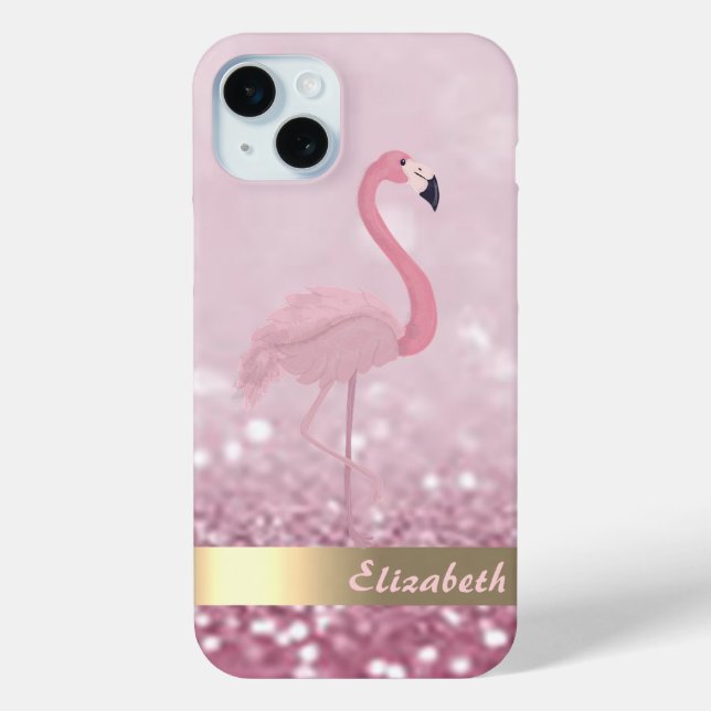 Modern Pink Flamingo Glitter Bokeh - Personalised Case-Mate iPhone Case (Back)